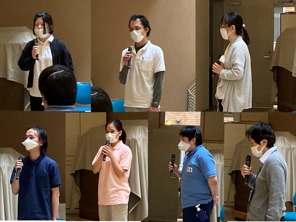 植木所長からは、「私は大学卒業後、初めての職場は都立の知的障がい者施設でありました。そこには重度障がいの方々が多く生活されており、知的障がいの他に様々な合併症もお持ちの方が多かったように思います。そこでは、当時の私なりに人間の尊厳や私達の使命をよく考えました。その後、私は家政婦紹介所に転職しました。ある時、認知症の男性高齢者宅に伺った際、20代そこそこの私に『あなたがいらっしゃるというのでネクタイを締めて待っていました』と話をされ、何とも感慨深い思いをしました。私が皆さんにお伝えしたいのは、各自とも“可能性の哲学”を持って欲しいということです。皆さんがこれから直面する様々な困難は、いずれ必ず好転するという確信こそ、高齢者の様々な可能性に繋がっていくのです。是非頑張ってください」との激励のことばがありました。<br>新入職員のみなさん聖母ホームのかけがえのない仲間として、<br>これからどうぞよろしくお願いします。<br>